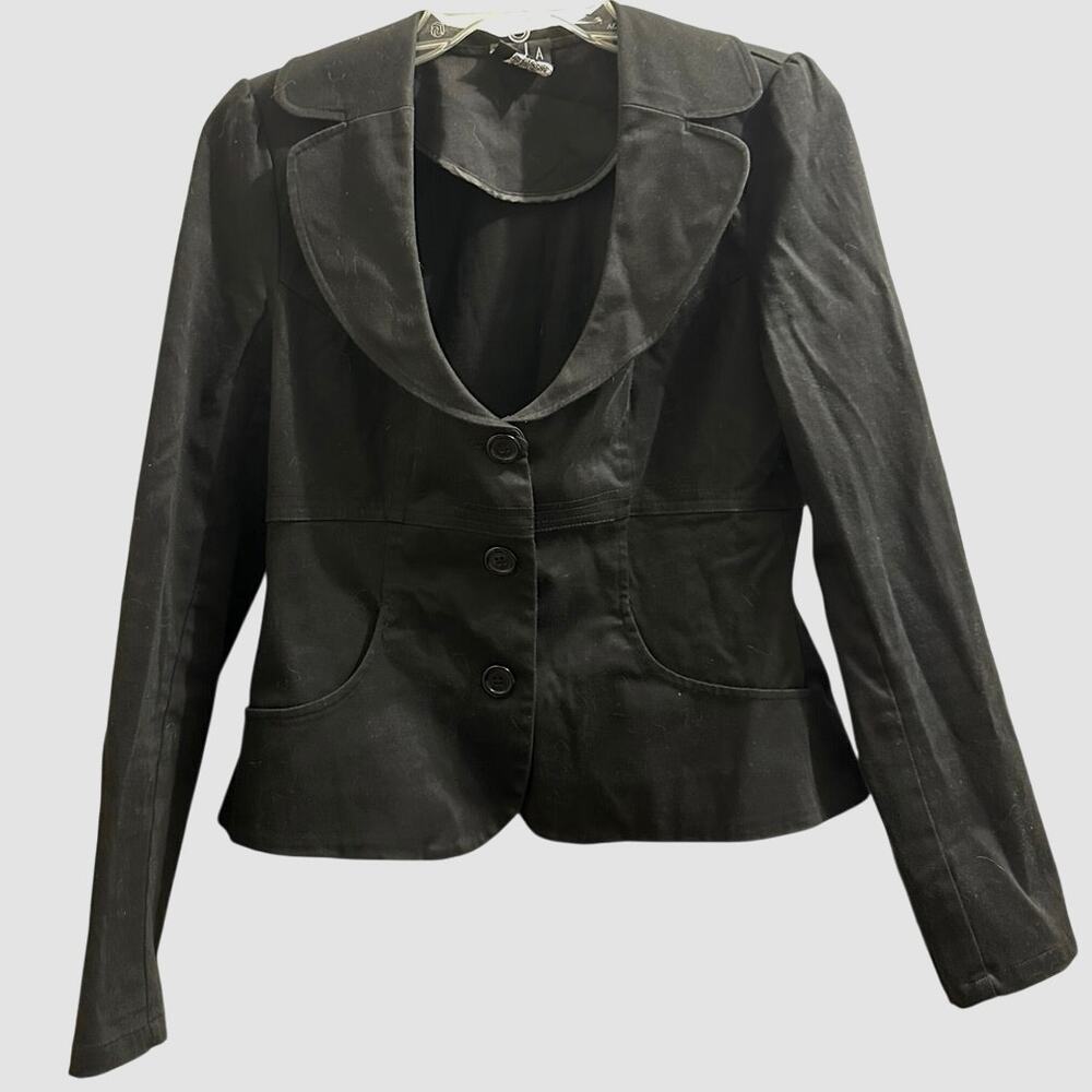 Vintage JKLA California Black Suit Jacket Y2K Dressy Blazer w Pockets 6 EUC